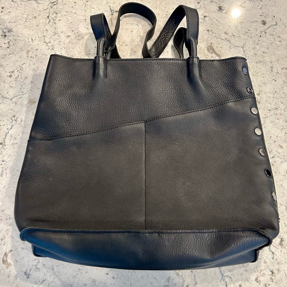 Hammitt Drew Black Silver Hobo Tote Leather Handbag Bag Zipper closure
